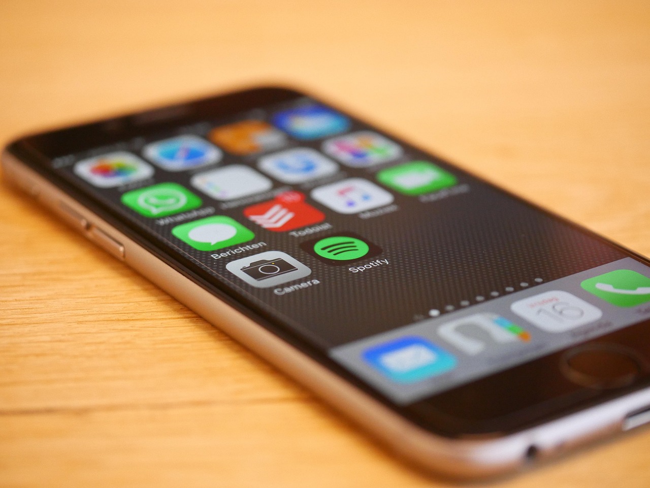 A cell phone on a table.